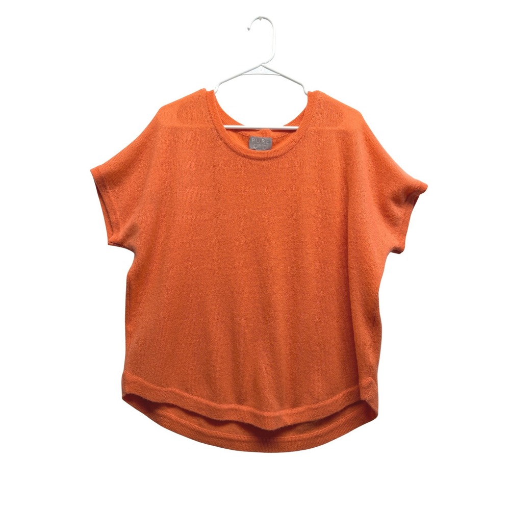 Pure Collection Sweater 100% Cashmere Short Sleeve 12 Orange Women